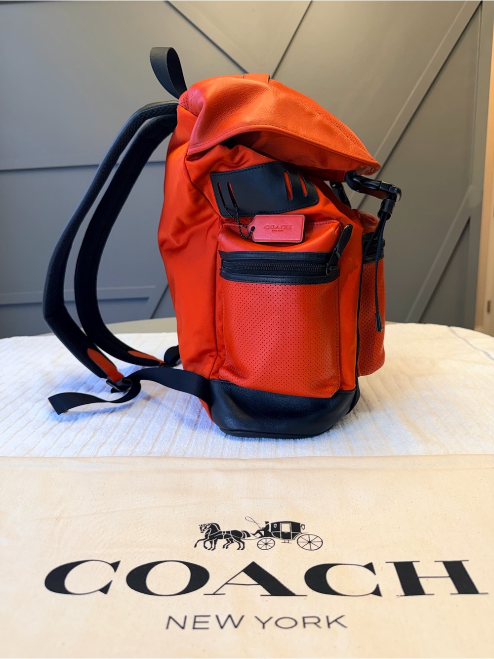 Coach Men’s Terrain Trek Red Backpack - Includes Dust Bag - Picture 2 of 7